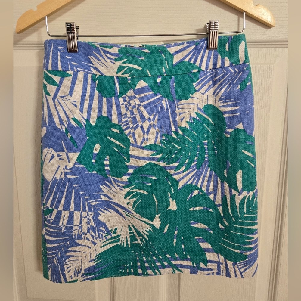 Loft Tropical Leaf Blue and Green Pencil Skirt Size 0